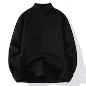 preiswerte Herrenpullover-Herren Pullover Rollkragenpullover für Herren Overall Gerippt Stricken Standard Strick Glatt Rollkragen Moderne zeitgenössische Arbeit Freizeitskleidung Bekleidung Winter Schwarz Weiß M L XL