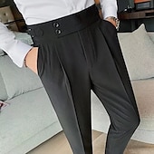 cheap Slim-Men&#039;s Graduation Dress Pants Trousers Chinos Buttons Pocket Solid Color Comfort Formal Party Work Fashion Classic Style Black White Micro-elastic