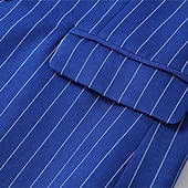 abordables Blazers Clásicos para Hombres-Hombre chaqueta Negocio Fiesta de Cóctel Fiesta de Boda Moda Casual Primavera &amp; Otoño Poliéster Rayas Bolsillo Botones Cómodo Botonadura Doble Chaqueta de sport Azul Piscina Morado Naranja