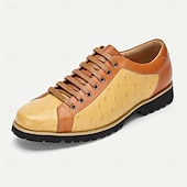 cheap Elemental Dress Shoes-Men&#039;s Tan &amp; Beige Ostrich Leather Casual Shoes with Rugged Sole – Premium Cowhide Everyday &amp; Semi-Formal Footwear