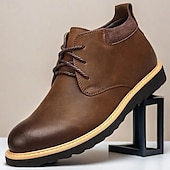 baratos Botas de cano curto-botins masculinos de couro marrom com design de cadarço e sola durável – calçados casuais elegantes para uso diário e ao ar livre