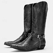 levne Cowboy &amp; Western Boots-Pánské Boty Kovbojské boty Denní PU Do půli lýtek Černá Červená Podzim Zima