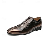 baratos Formal-sapatos oxford masculinos bronze metálico com padrão de crocodilo e detalhes perfurados - calçados formais elegantes para casamentos, festas e eventos empresariais