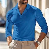 abordables Polo classique pour homme-Homme Polos gaufrés Polos Plein Air Entreprise Collier cubain manche longue Mode basique Couleur unie Col en V Automne Hiver Toutes Saisons Standard Noir Blanche Bleu Kaki Grise Polos gaufrés