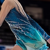 levne Šaty na krasobruslení-Šaty na bruslení Dámské Dívčí Buz Pateni Šaty Modrá a námořnická modř Slátanina Díra na palec Síťka Spandex Elastické Trénink Profesionální Soutěž Bruslařské oblečení Zahřívací Křišťál a napodobenina