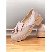 cheap 1950s-Women&#039;s Pink Tassel Loafers with Brogue Detailing and Chunky Sole – Vintage-Style Casual Shoes for Everyday Wear