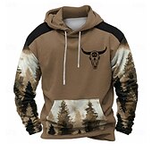 abordables Sweats de Chasse-Homme Buffle Sweats à capuche Sweatshirt Mode Frais manche longue Col ras du cou Soirée Chasse Marron Cordon de serrage Automne Hiver Designer