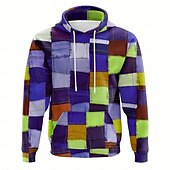 baratos moletons 3d masculinos-Homens Retalhos Moletons Moletom Casacos Moletom com capuz Gola Redonda Moda Impressão 3D Feriado Para Noite Streetwear Azul Com Cordão Outono Inverno Designer
