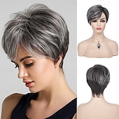 abordables perruque plus âgée-perruque courte pour femme en cheveux synthétiques superposés résistants à la chaleur pour une utilisation quotidienne en soirée