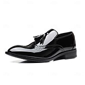 levne Poloformální-pánské černé lakované střapcové mokasíny – elegantní společenské boty s brogue detaily