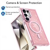Недорогие Чехлы для Samsung-телефон Кейс для Назначение SSamsung Galaxy S24 Ultra S24 Plus S24 S24 ФЭ S23 S23 Ultra S23 Plus S25 Ультра Кейс на заднюю панель Магнитный Блеск Блеск Блестящий Защита от удара Ретро ПК Силикон