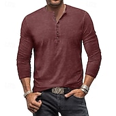 tanie Casualowa koszulka Henley-Męskie Koszula Henley Koszulka Koszulka z długim rękawem Równina Henley Ulica Urlop Długi rękaw Odzież 100% bawełna Zabytkowe Moda Podstawowy