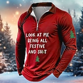 billiga Rolig juloutfit-Jul Herr Julgran Zip Polo Långärmad Polotröjor Krage Semester Festkvällskläder Nyårsskjortor 3D-utskrift Vår Höst vinter Svart Rubinrött Blå