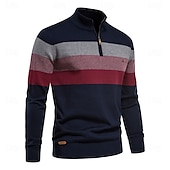 economico Maglioni e Cardigan Elite da Uomo-Per uomo Felpa Maglione Maglieria A Coste Maglia Top Regolari Cerniera Blocco di colori Collo ripiegato Maglieria Neutro All&#039;aperto Abbigliamento Primavera &amp; Autunno Nero Blu marino S M L