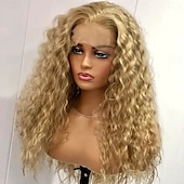 economico Parrucche lace front capelli veri-Capelli umani di Remy Chiusura 5x5 13x4 Pizzo Frontale Parrucca Parte libera Brasiliano Riccio Biondo Parrucca 130% 150% Densità dei capelli con i capelli del bambino 100% Vergine Senza colla Pre-a