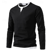 preiswerte Basic-T-Shirts-Herren T Shirt T-Shirt Langarmshirt Langarm Rundhalsausschnitt Frühling &amp; Herbst Einfach Mode Designer Basic Falscher Zweiteiler Urlaub Straße Ausgehen Dunkelgrau Schwarz Hellgrün Top T-Shirt für