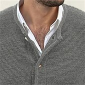 preiswerte Herren Strickjacke-Herren Strickjacke Strickpullover Gerippt Stricken Standard Knopf hoch Feste Farbe Ständer Modisch Klassisch Freizeitskleidung Verabredung Bekleidung Herbst Winter Schwarz Dunkelmarine M L XL