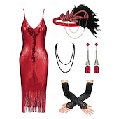 olcso Öltözetek-Retró Ordító 20-as évek 1920-as évek Déli Flapper ruha Felszerelések Koktélruha A nagy Gatsby Flapper lány Esküvői Vendég Flitter Rojt Női Farsangi jelmez 7 db Karácsony Mindszentek napja Farsang