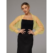 abordables enveloppes d&#039;invité de mariage-boléro en maille protection solaire manches longues bouffantes transparent cache-épaules boléro en tulle organza de mariée mode invité de mariage écharpe femme tout-assorti printemps&amp;amp;robe d&#039;été