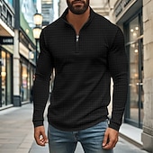 Χαμηλού Κόστους Κλασικό Πόλο Ανδρών-Ανδρικά Βάφλα Πόλο Μπλουζάκια Quarter Zip Polo Καθημερινά Αργίες Τρίμηνο φερμουάρ Μακρυμάνικο Μοντέρνα Σκέτο Άνοιξη &amp; Χειμώνας Κανονικό Μαύρο Λευκό Κρασί Χακί Ανοικτό Γκρίζο Πράσινο Χακί