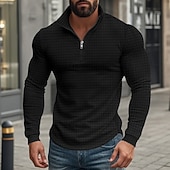 Χαμηλού Κόστους Κλασικό Πόλο Ανδρών-Ανδρικά Βάφλα Πόλο Μπλουζάκια Quarter Zip Polo Καθημερινά Αργίες Τρίμηνο φερμουάρ Μακρυμάνικο Μοντέρνα Σκέτο Άνοιξη &amp; Χειμώνας Κανονικό Μαύρο Λευκό Κρασί Χακί Ανοικτό Γκρίζο Πράσινο Χακί