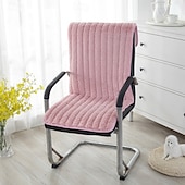 abordables Couverture de chaise de salle à manger-Coussin de chaise en peluche de couleur unie à dossier haut, housse de chaise de salle à manger, coussin de siège chaud à rayures simples, housse de siège douce avec attaches pour chaise d&#039;ordinateur, chaise à bascule, chaise de bureau