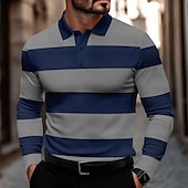 economico Polo stampata da uomo-Per uomo A righe Magliette Polo a Nido d&#039;Ape Maglia da golf Manica Lunga Magliette polo Camicie con Colletto Casual Business Casual Casa Ufficio Abbigliamento Quotidiano Bottoni Stampa 3D Primavera