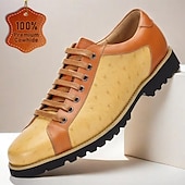 cheap Elemental Dress Shoes-Men&#039;s Tan &amp; Beige Ostrich Leather Casual Shoes with Rugged Sole – Premium Cowhide Everyday &amp; Semi-Formal Footwear