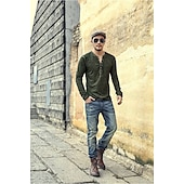 tanie Casualowa koszulka Henley-Męskie Koszula Henley Koszulka Koszulka z długim rękawem Równina Henley Ulica Urlop Długi rękaw Odzież 100% bawełna Zabytkowe Moda Podstawowy