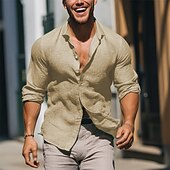 economico Strada-Per uomo camicia di lino Camicia estiva Abbigliamento mare Maglietta informale Camicia con bottoni Liscio Da mare Informale Nero Bianco Rosa Verde Manica lunga Bavero Primavera estate Abbigliamento