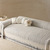 cheap Sofa Blanket-Thickened Sofa Blanket Autumn And Winter Gradient Striped Jacquard Half Velvet Sofa Towel With Tassels Multi-functional Blanket