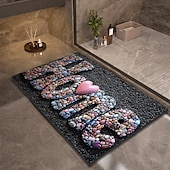 cheap Mats &amp; Rugs-Pebble Bathroom Rug, Polyester Rectangle Door Mat, Super Absorbent, Non-Slip, Easy-to-Clean, Stain-Resistant Bath Mat