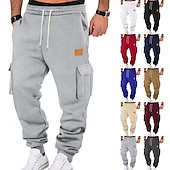 voordelige Joggingbroeken-Voor heren Jogger Broek Cargo-joggingbroek Zak Trekkoord Elastische taille Effen Comfort Buitensporten Dagelijks Modieus Casual Zwart Wit Micro-elastisch