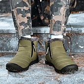 abordables Botas de invierno y nieve-Botas de nieve de invierno amarillas para hombre: impermeables, con forro de piel, cierre de cremallera, botines cálidos antideslizantes para clima frío