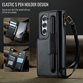 economico Cover Samsung-telefono Custodia Per Piegatura a Z 7 Z Fold 6 Copertura Posteriore Custodia Portafoglio con Supporto Con Cinturino da Polso con portapenne Retrò TPU PC