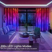 ieftine Conectat Electric-lumina cortină cu LED magic de Crăciun control prin bluetooth control punct aplicație lumini șir din piele 2x2m 200leds 3x3m 300leds Crăciun nuntă casă de vacanță dormitor sufragerie balcon