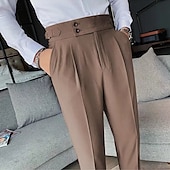 cheap Slim-Men&#039;s Graduation Dress Pants Trousers Chinos Buttons Pocket Solid Color Comfort Formal Party Work Fashion Classic Style Black White Micro-elastic