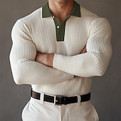 preiswerte Klassisches Poloshirt für Herren-Herren Poloshirts Golf Poloshirts Formal Arbeit Gerippter Polokragen Langarm Modisch Komfortabel Farbblock Knopf Sommer Frühling Herbst Hellblau Weiß Grün Poloshirts
