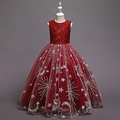 abordables Robes de fête-Enfants Fille Robe de fête Etoile Sans Manches Utilisation Noël Anniversaire Maille Magnifique Doux Polyester Maxi robe soirée Robe Évasée Robe Trapèze Eté 4-12 ans Rose Claire Rouge Bleu