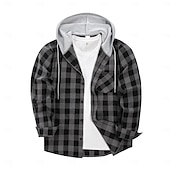 economico camicie di flanella-Per uomo Camicia Camicia di flanella Sovracamicia A quadri Esterno Strada Nero Bianco Rosso Blu Manica lunga Con cappuccio Inverno Primavera &amp; Autunno Abbigliamento