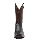 levne Cowboy &amp; Western Boots-pánské westernové kovbojské boty s potiskem hadí kůže a složitým designem z umělé kůže – stylová a odolná obuv pro rodeo a country akce