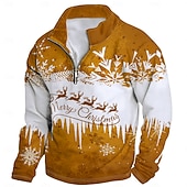 cheap Christmas Animal Outfit-New Year Christmas Men&#039;s Sweatshirt Long Sleeve Vacation Going out Streetwear Light Yellow Dark Yellow Light Blue Gray&amp;White Red2 Print Spring &amp;  Fall Designer S M L XL XXL 3XL