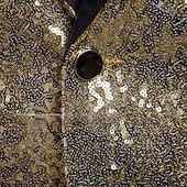 cheap Men&#039;s Classic Blazers-Men&#039;s Tuxedo Blazer Jacket Sequins Wedding Party Casual All Seasons Polyester Sequin Solid Colored Basic Single Breasted One-button Blazer Gold