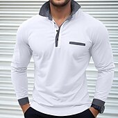 preiswerte Klassisches Poloshirt für Herren-Herren Poloshirts Golf Poloshirts Strasse Geschäft Kargen Klassisch Langarm Modisch Basic Patchwork Tasche Farbblock Herbst Winter Jahreszeiten Regular Fit Hellblau Babyblau Schwarz Weiß Burgunderrot