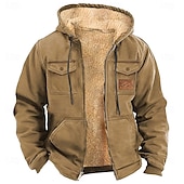 levne pánské 3D mikiny s kapucí-Pánské Pevná barva Kovbojské Fleece Kapucky Kapuce Mikina s kapucí Kapuce Módní 3D tisk Dovolená Streetwear Hnědá Khaki Zip Kapsy Podzim Zima Návrhář
