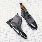 abordables Bottes habillées-bottines en cuir et daim synthétique marron pour hommes avec détails brogue, design à bout d&#039;aile et semelle robuste - chaussures décontractées et formelles de style vintage