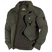 cheap Men&#039;s Graphic Jackets &amp; Coats-Men&#039;s Reindeer Print Embroidered Fleece Jacket Sherpa Hunting Jacket Work Cargo Jacket Turn-Down Collar Warm Winter Cotton Jacket Vintage Casual Going Out Coat Multi-Pockets