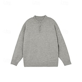 cheap Men&#039;s Pullover Sweater-Men&#039;s Pullover Sweater Jumper Knit Sweater Pullover Polo Sweater Ribbed Knit Regular Knitted Plain Henley Fashion Basic Vacation Daily Wear Clothing Apparel Fall &amp; Winter Black Light Grey M L XL
