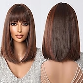 levne Syntetické trendy paruky-Bob paruka s ofinou syntetická paruka po ramena pro ženy z tepelně odolného vlákna