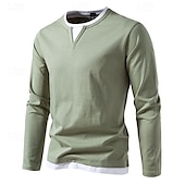 preiswerte Basic-T-Shirts-Herren T Shirt T-Shirt Langarmshirt Langarm Rundhalsausschnitt Frühling &amp; Herbst Einfach Mode Designer Basic Falscher Zweiteiler Urlaub Straße Ausgehen Dunkelgrau Schwarz Hellgrün Top T-Shirt für